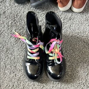 Kids Black Boots with Rainbow Laces
